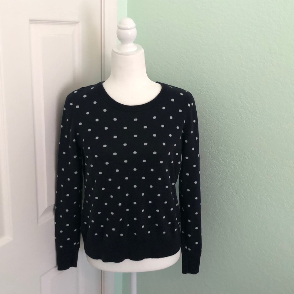 Navy polka dot crew neck sweater Liz Claiborne